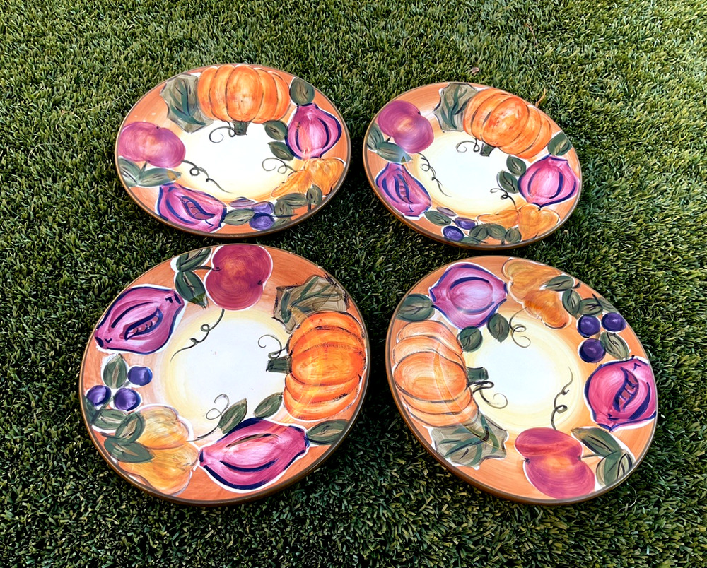 Tabletops Unlimited Harvest 8" Plates Set of 4 Hand Painted Pumpkin Fall
